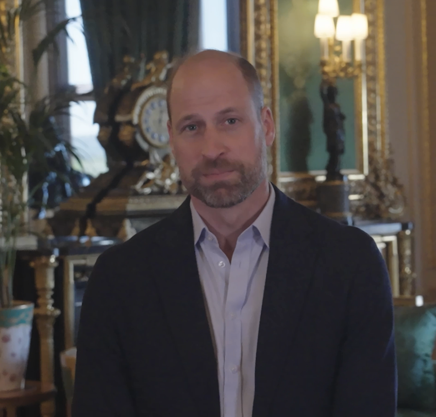 Prince William wearing a blazer standing in a green room