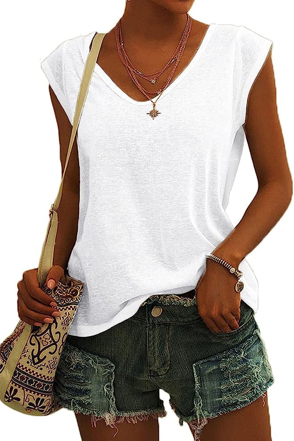 Langwyqu Womens Cap Sleeve T-Shirt