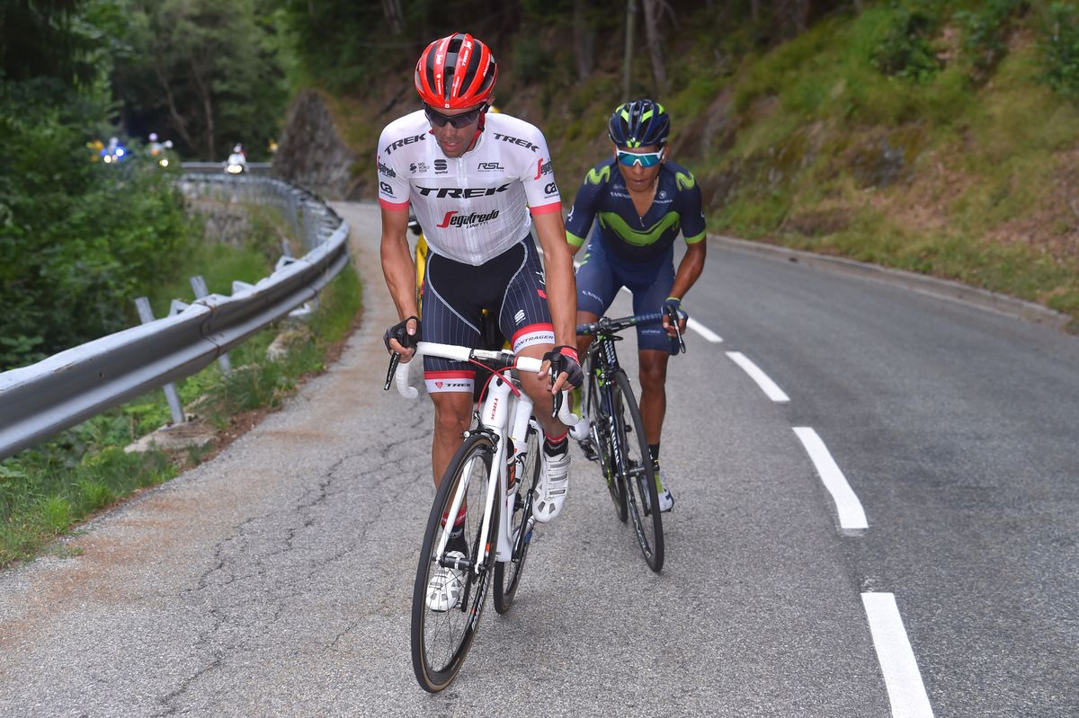 Alberto Contador on the attack with Nairo Quintana early on the Col de la Croix de Fer