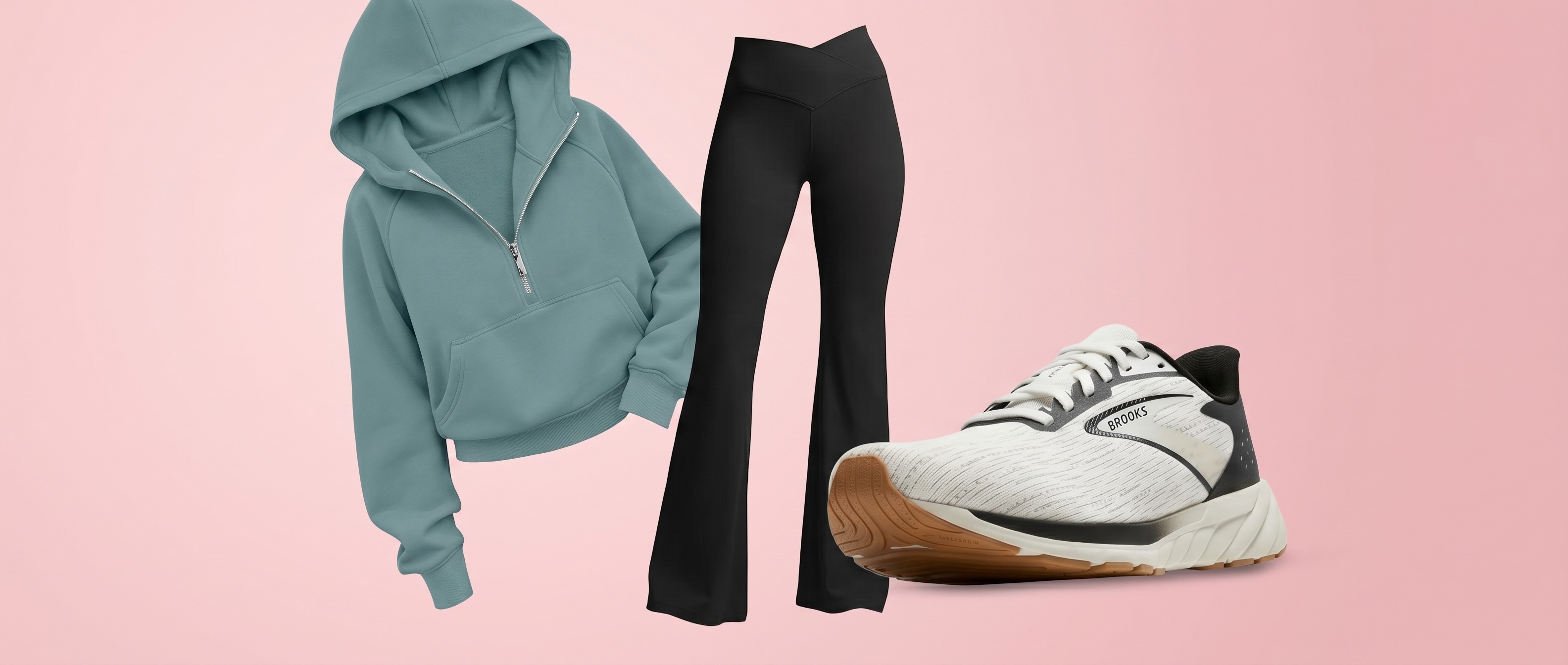 workout apparel products on a pink background