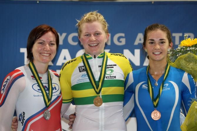The women's keiran podium, Anna Meares, Steph Morton and Caitlin Ward