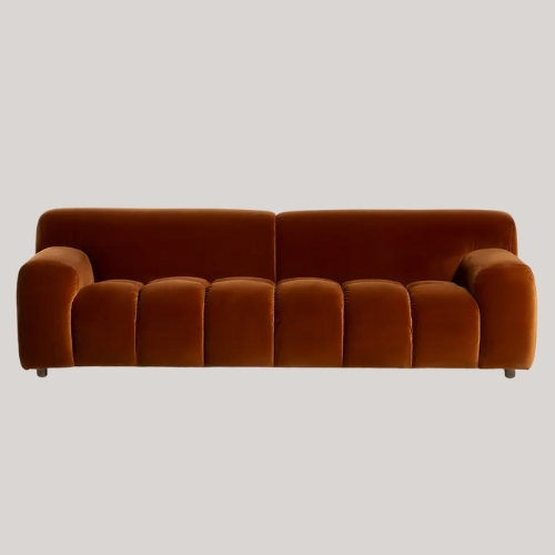 Barker &amp;amp; Stonehouse, Lavinia Large Tufted Orange Velvet 3 Seater Sofa, Cotton Velvet Ochre