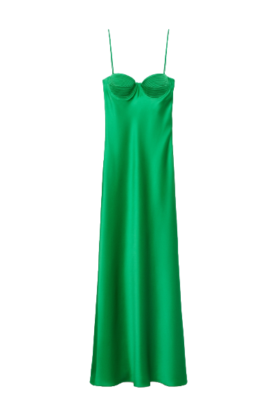 MANGO, Satin-Effect Dress With Corset Neckline 