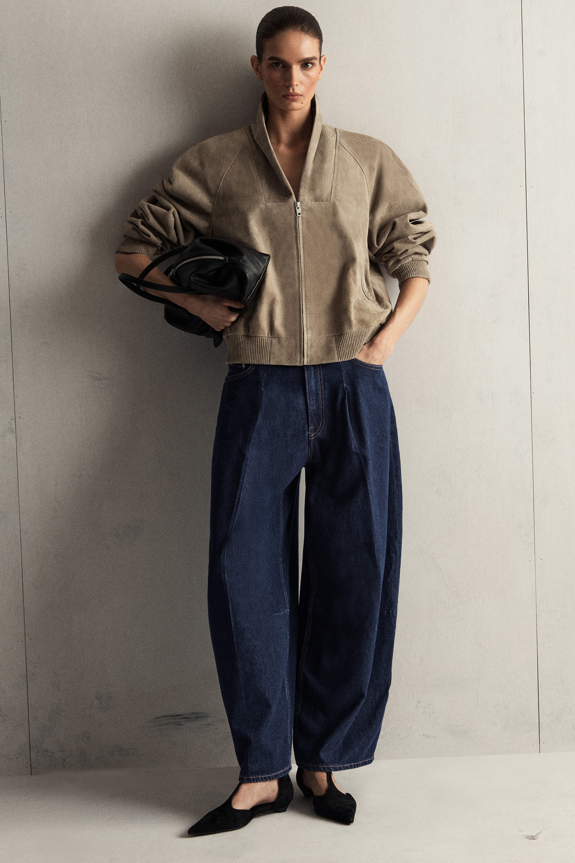 Shawl-Collar Suede Bomber Jacket