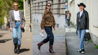 street style influencers showing best jeans to wear with cowboy boots - mom jeans