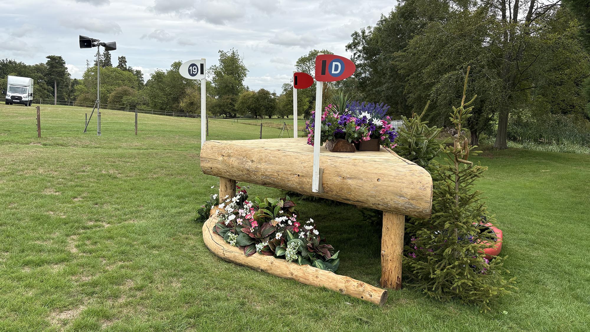 Solid wooden corner fence on the Burghley cross-country course 2026