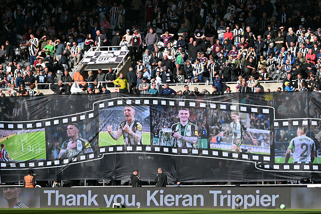 A tribute to Newcastle United's Kieran Trippier, pictured against West Ham United at St James' Park in Newcastle-upon-Tyne, north east England on May 17, 2026.