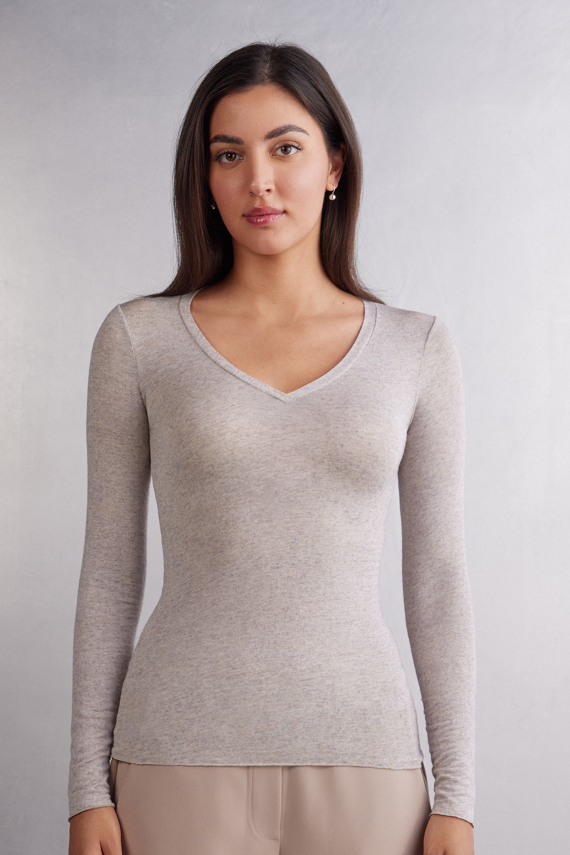 V-Neck Top in Modal Ultralight With Cashmere