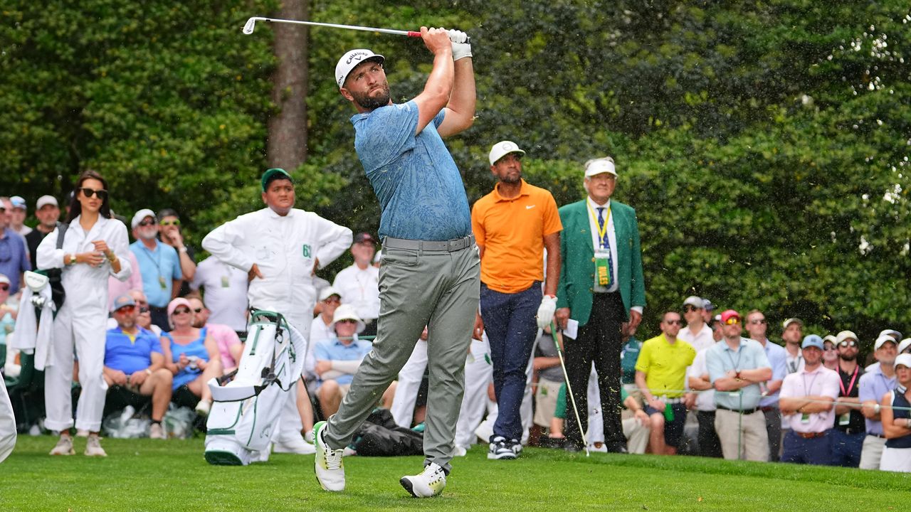 Jon Rahm taking part in The Masters Par 3 contest during 2023