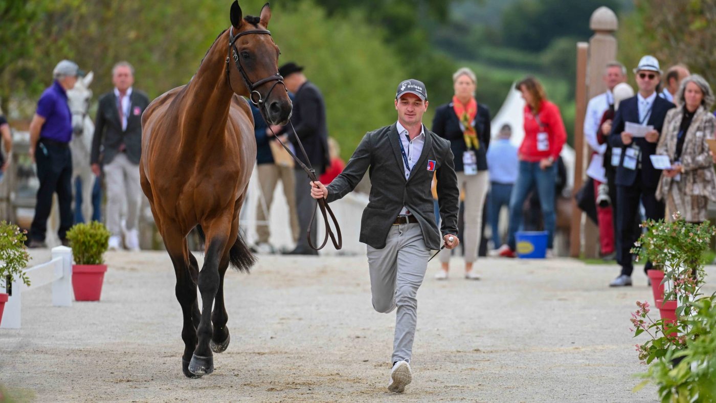 Robin GODEL riding GRANDEUR DE LULLY CH for SUI during the 1st Horse Inspection at the FEI Eventing European Championship in Haras du Pin in Normandy in France between the 9th-13th August 2023