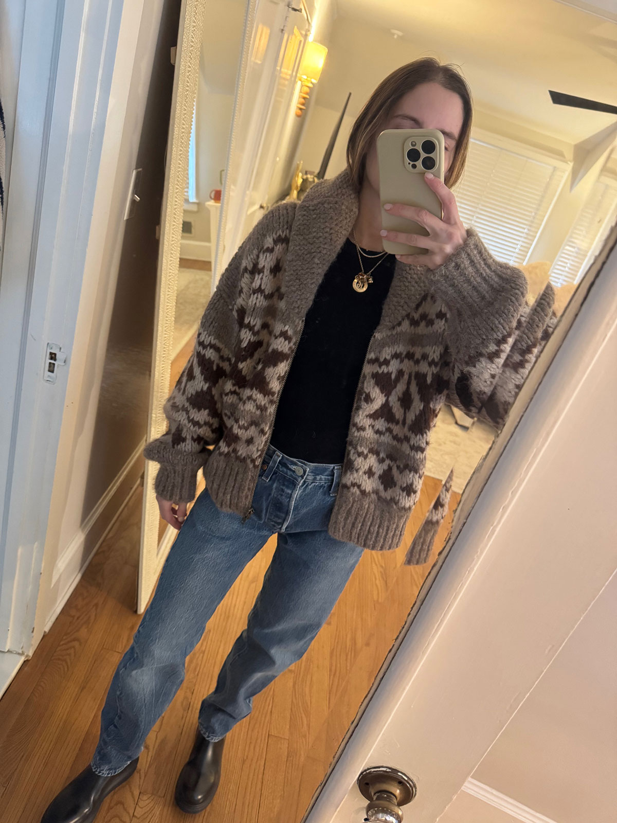 Tessa Faye O'Connell wearing a Fair Isle sweater.