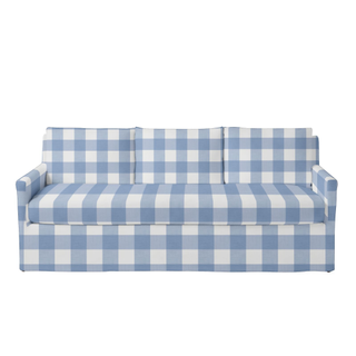 blue gingham slipcover sofa