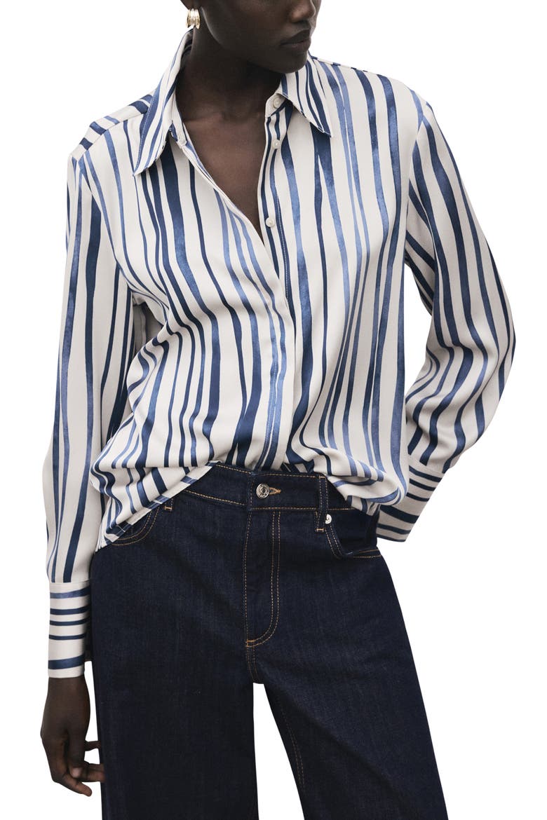 Stripe Satin Button-Up Shirt