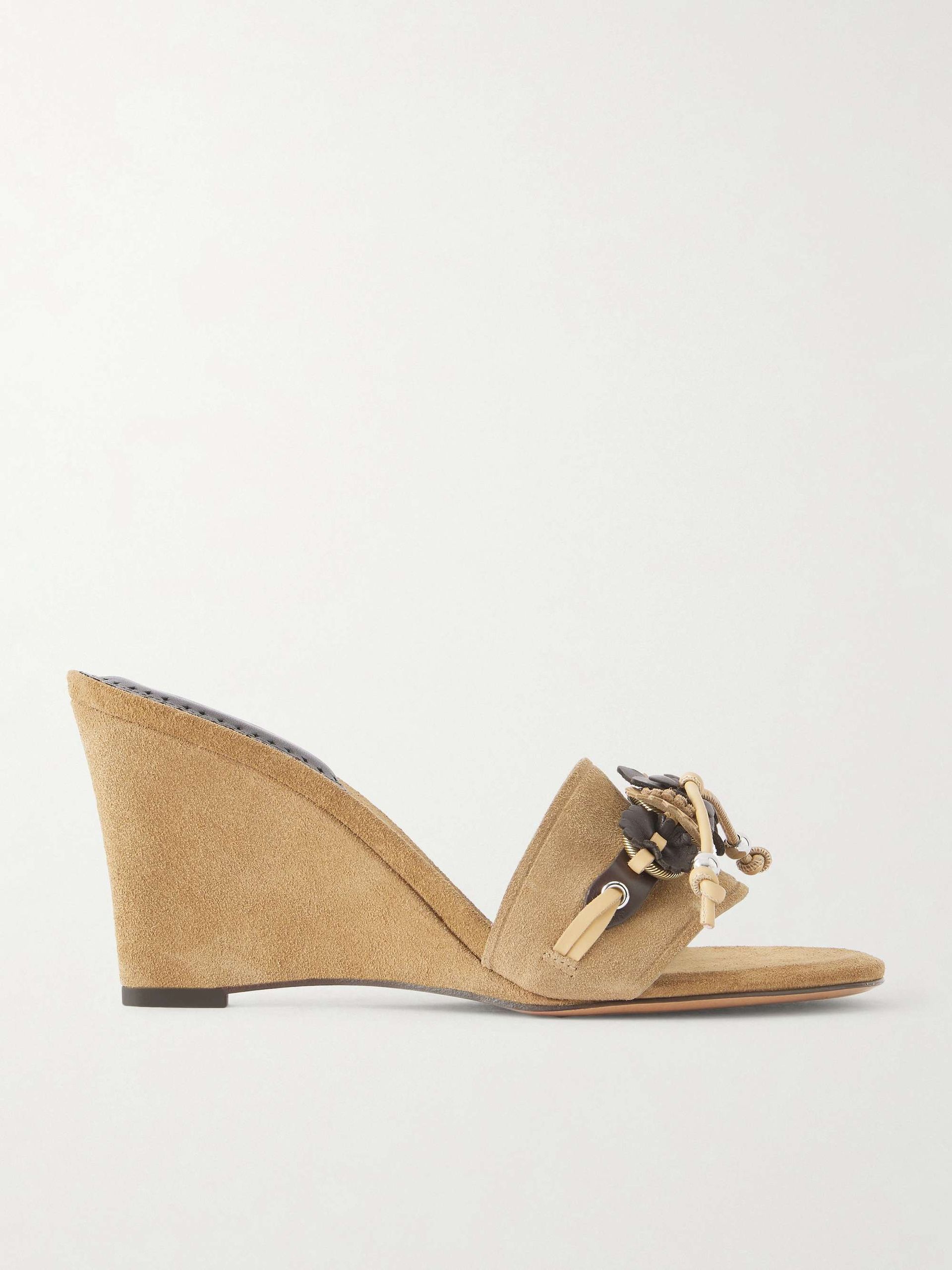 Anee Flower-Embellished Suede Wedge Sandals