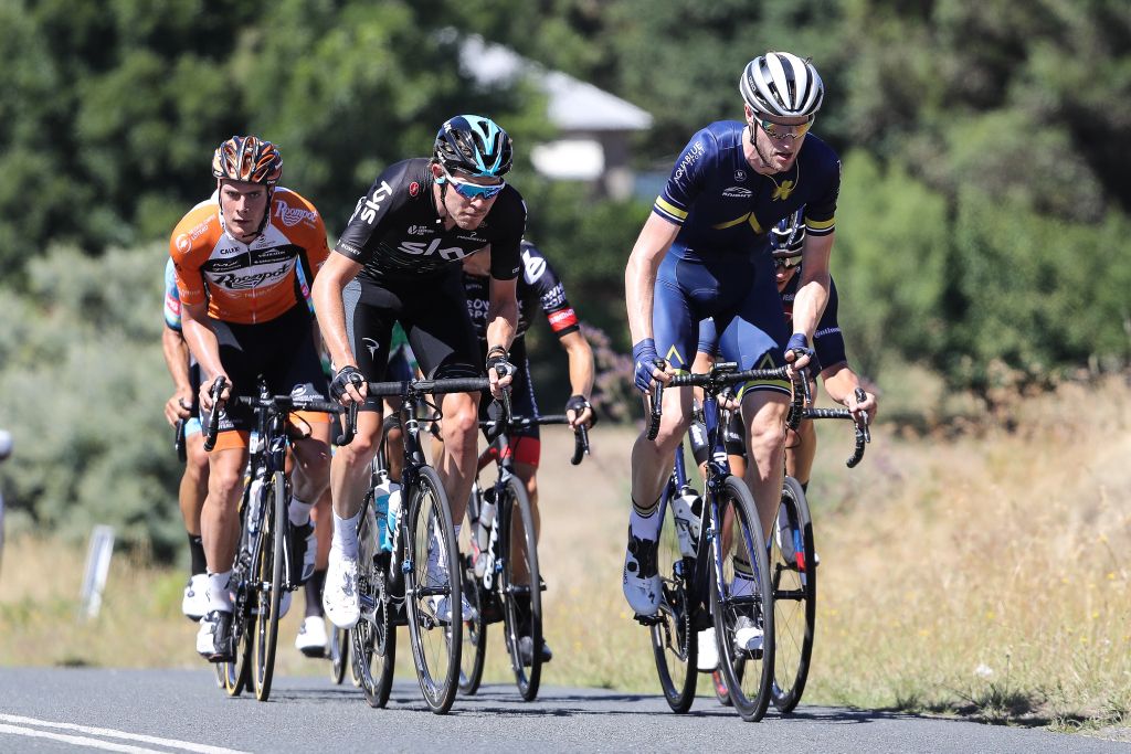 Conor Dunne and Luke Rowe lead the breakaway