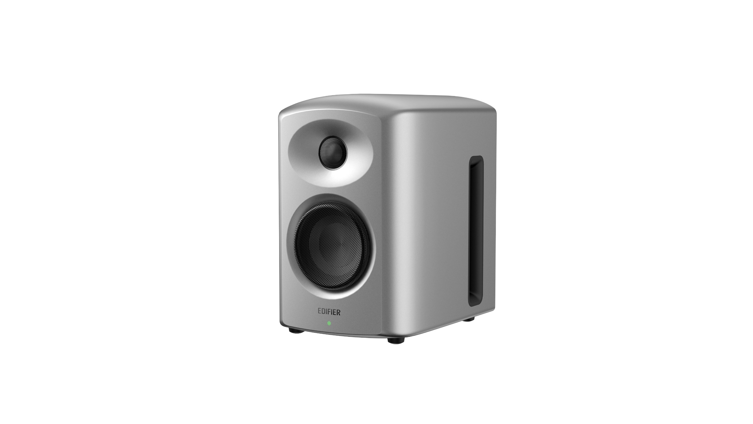 A silver Edifier XR6 speaker on a white background.