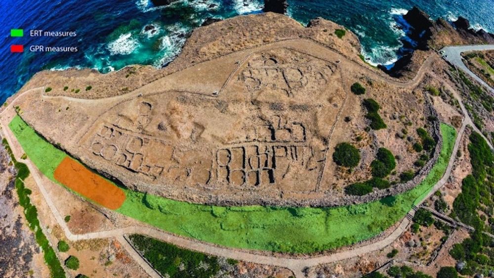 An aerial view of an ancient village.