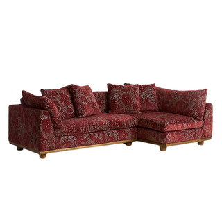 red/blue jacquard anthropologie sectional sofa