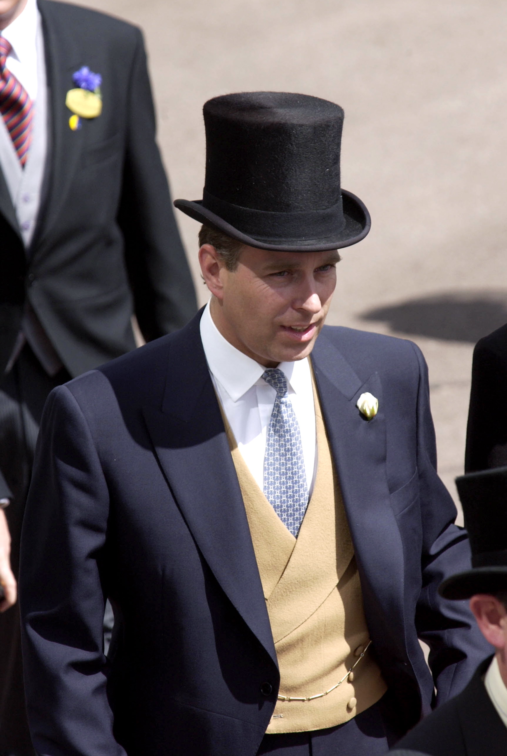 Prince Andrew in a top hat and tails at Ascot