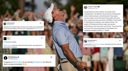 Rory McIlroy celebrates winning The Masters