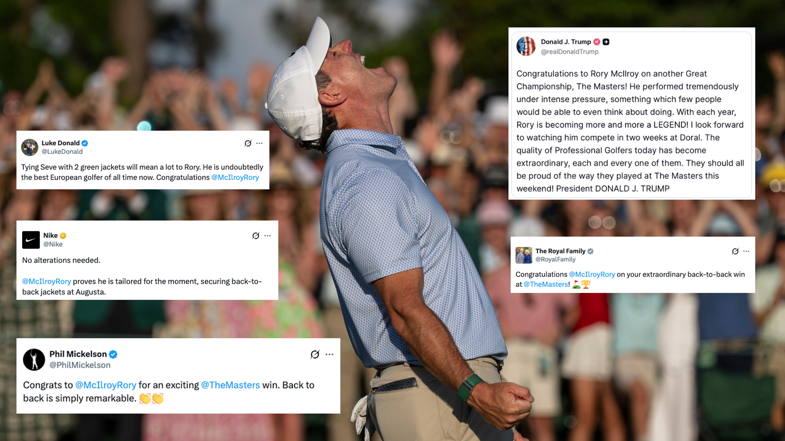 Rory McIlroy celebrates winning The Masters 