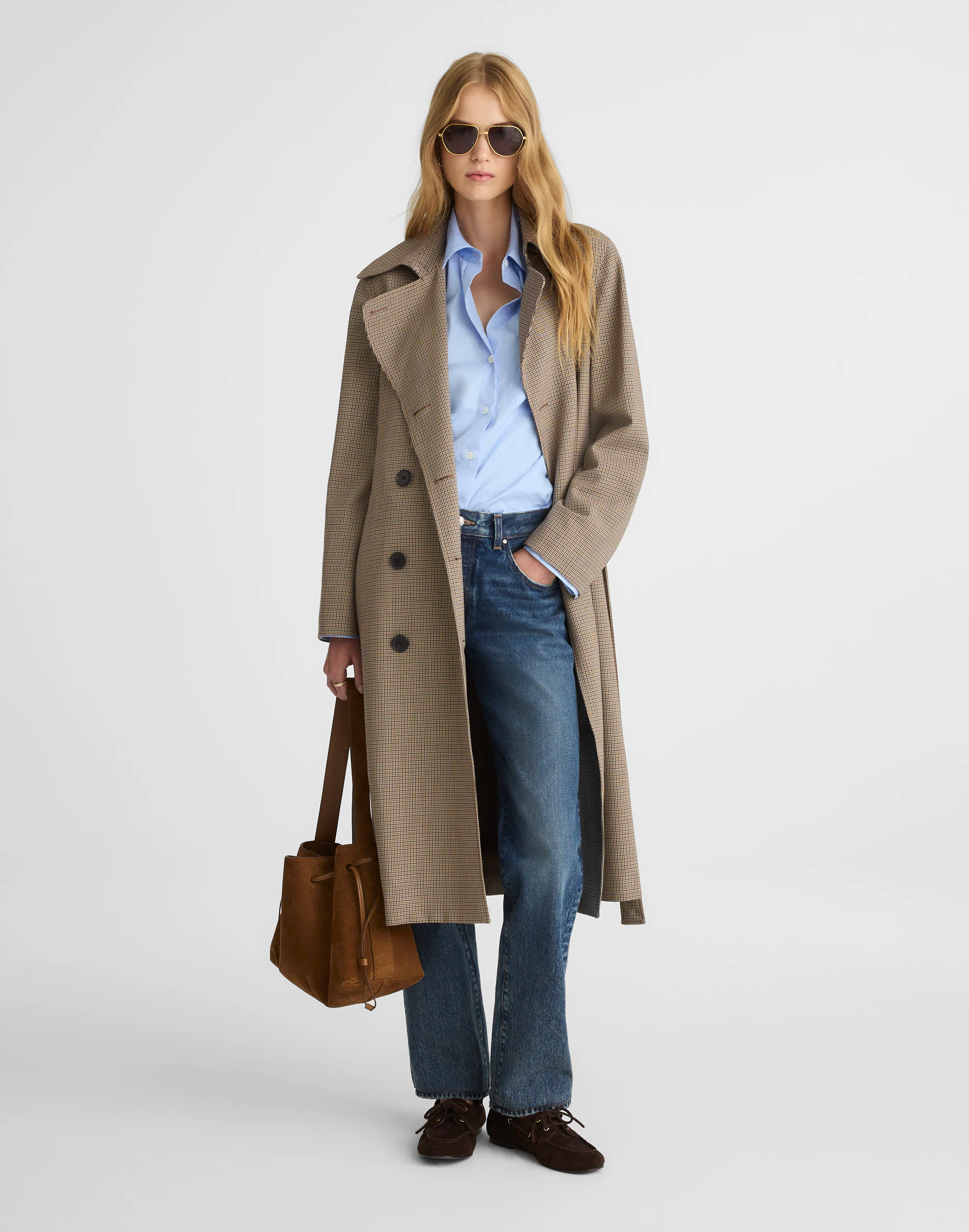 Double-Breasted Trench Coat in Plaid