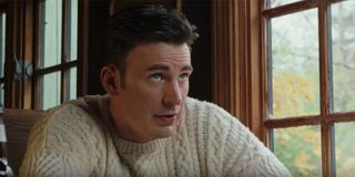 Chris Evans wearing a comfy sweater in Knives Out