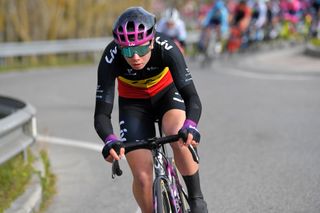 SIENA ITALY MARCH 06 Lotte Kopecky of Belgium and Team Liv Racing during the Eroica 7th Strade Bianche 2021 Womens Elite a 136km race from Siena to Siena Piazza del Campo Attack StradeBianche on March 06 2021 in Siena Italy Photo by Luc ClaessenGetty Images