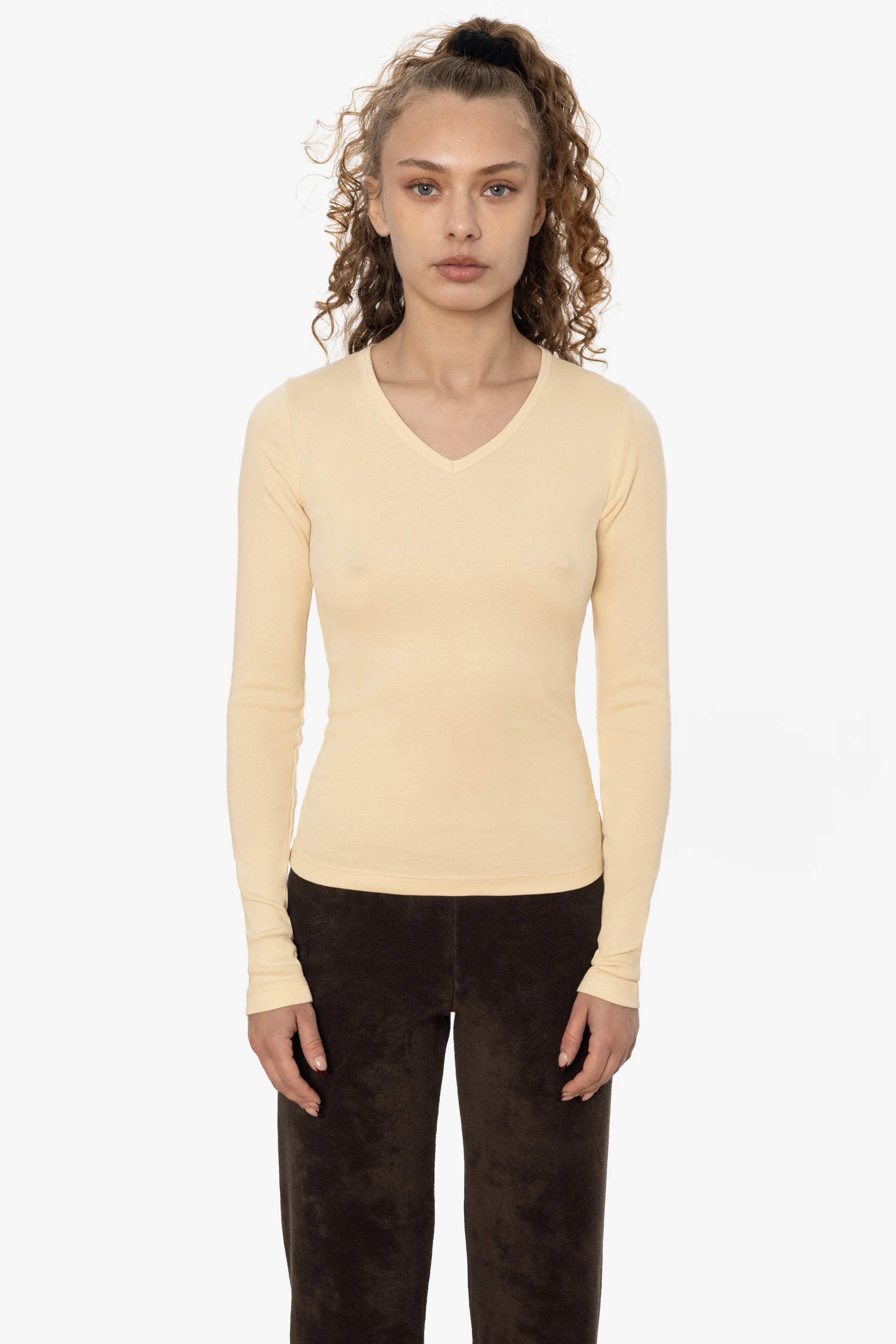 Los Angeles Apparel, Baby Rib L/S V-Neck Tee