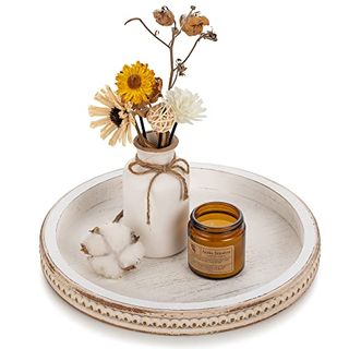 Decorative Serving Tray made of wood with White Washed center and Beaded outside edge which is about 1.5 inches high