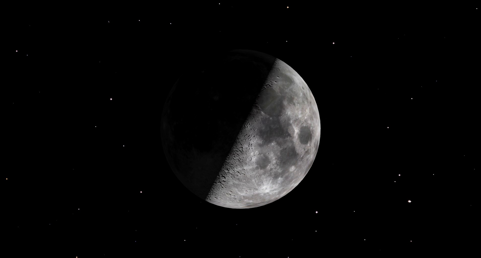 Night sky graphic showing a First Quarter Moon.