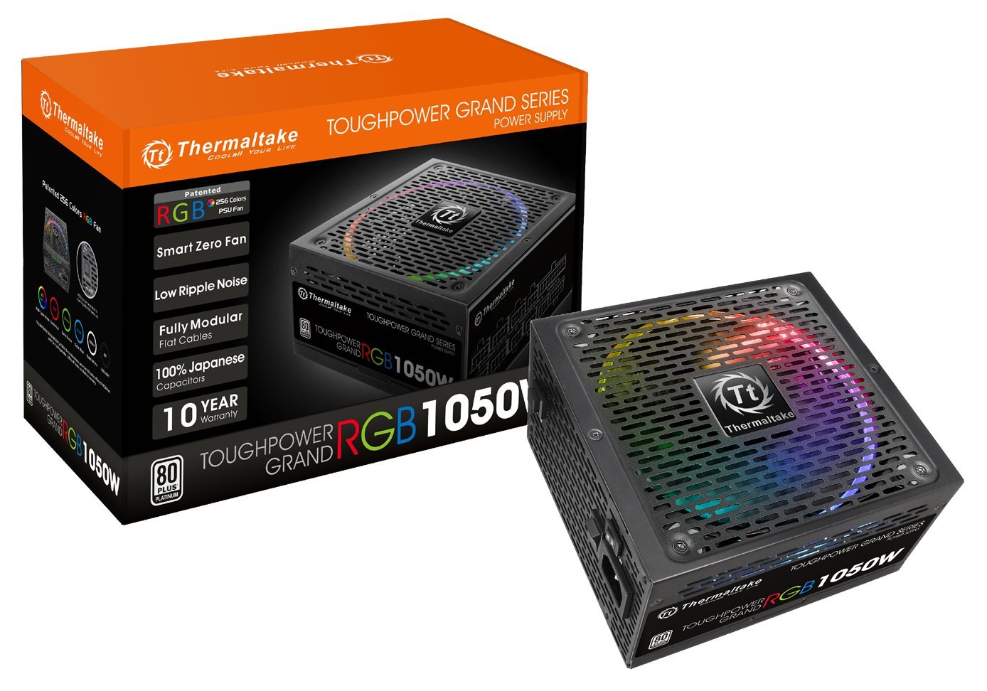 Thermaltake Toughpower Grand RGB 1050W Platinum at an angle against a white background