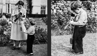 Queen Elizabeth and Prince Charles playing with TLR camera in gardens of Balmoral Castle