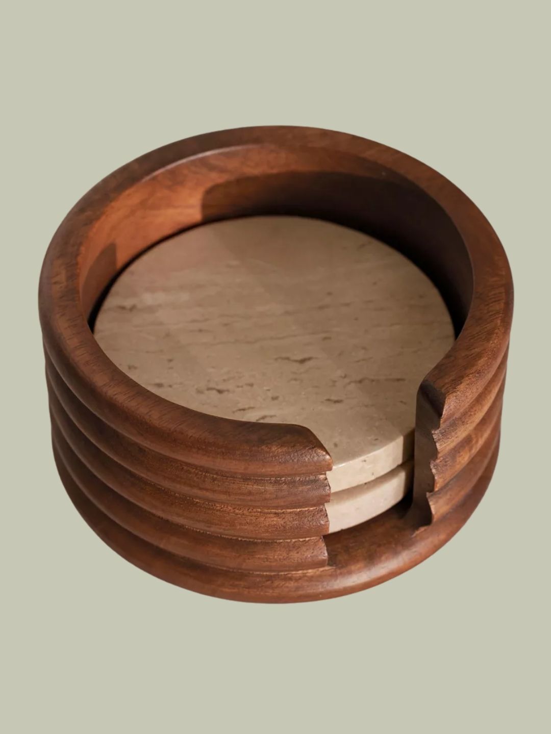 SOHO HOME, Baylis Travertine Coasters and Holder, Set of Four
