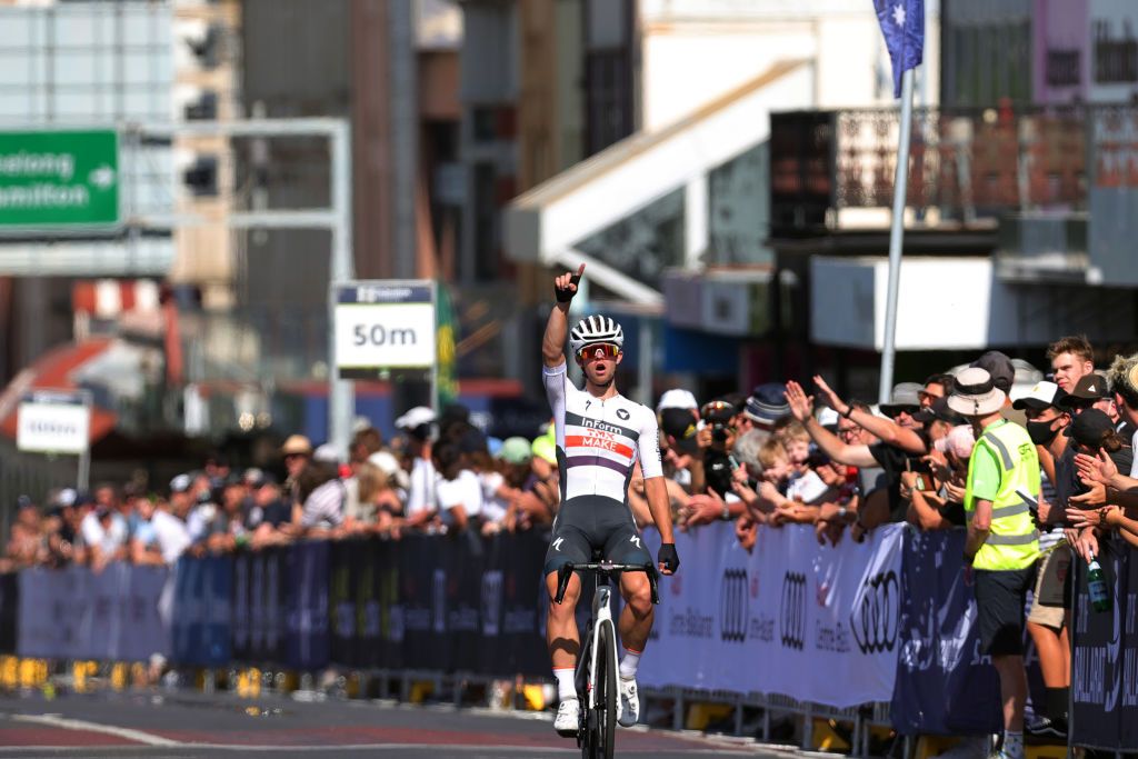 BALLARAT AUSTRALIA JANUARY 14 Graeme Frislie of Australia celebrates at finish line as stage winner during the Australian Cycling National Championships 2022 Criterium Mens U23 a 33km race from Ballarat to Ballarat AusCyclingAus on January 14 2022 in Ballarat Australia Photo by Con ChronisGetty Images