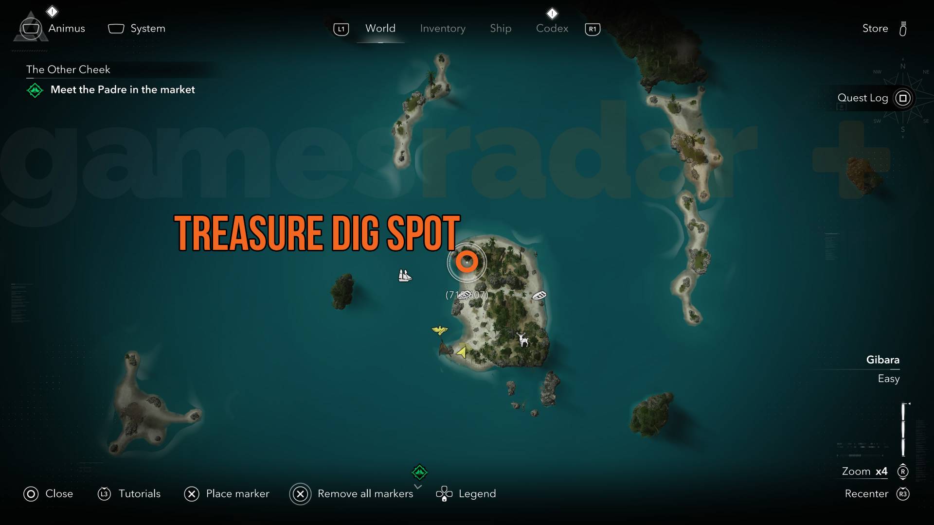 Black Flag Resynced Salt Lagoon map showing treasure dig spot in the northwest