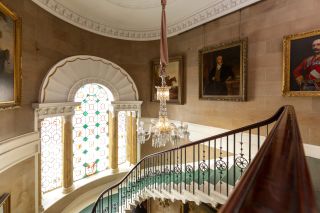 Staircase and stained glass window_Ripley Castle Estate, Yorkshire_Carter Jonas PR pic