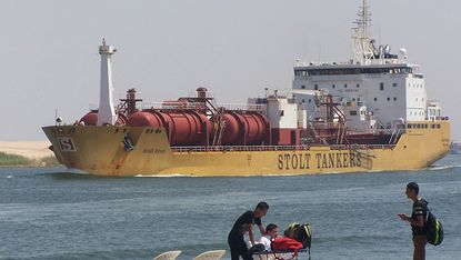 A tanker ship in the Suez Canal
