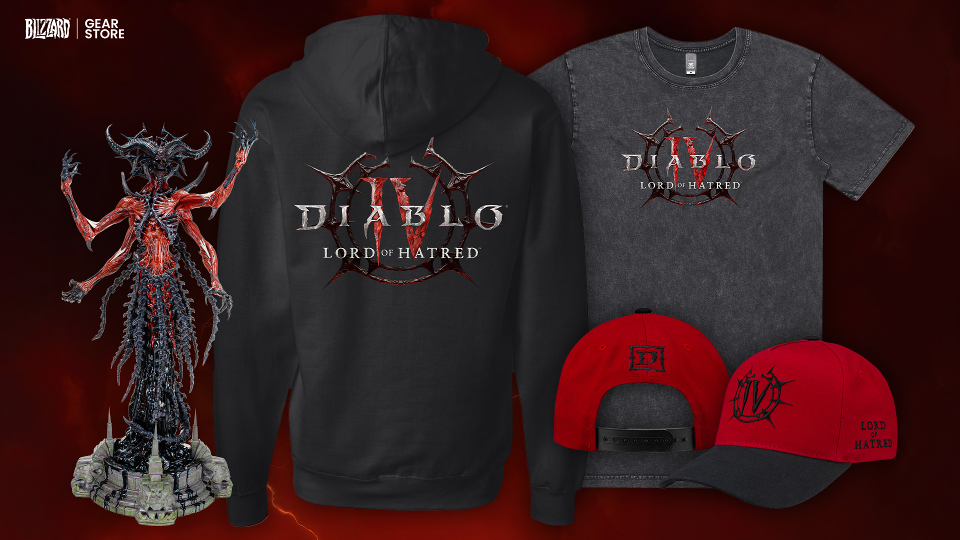 Collage image of new Diablo IV: Lord of Hatred merchandise