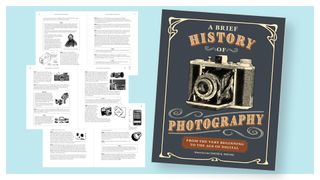 Montage of the front cover of the book A Brief History of Photography by David S Young, and double-page spreads from inside the book
