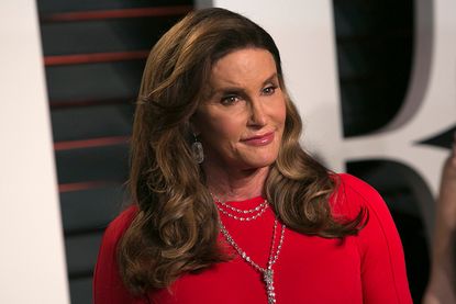 Caitlyn Jenner takes up Trump on his bathroom offer. 