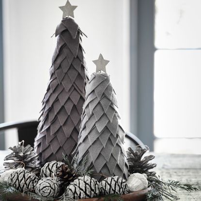 christmas grey tree with mini felt trees
