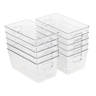 10 PACK Clear Storage Bins Clear Storage Containers for Kitchen Pantry Organization and Storage Bins, Organizing Bins with Built in Handles, Cabinet Organizers