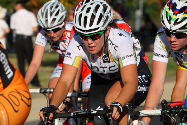 Eventual bronze medallist Chloe Hosking (HTCD-HighRoad) in the bunch with three laps to go.