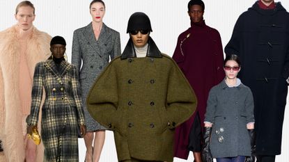 a collage of runway images from the fall/winter 2024 collections featuring the season&#039;s top coat trends