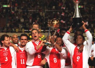 Ajax players celebrate after winning the Intercontinental Cup in November 1995.