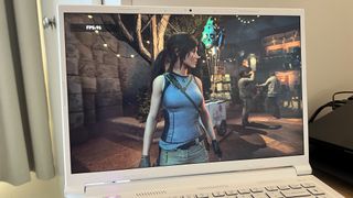 Acer Nitro V 14 gaming laptop display running Shadow of the Tomb Raider benchmark