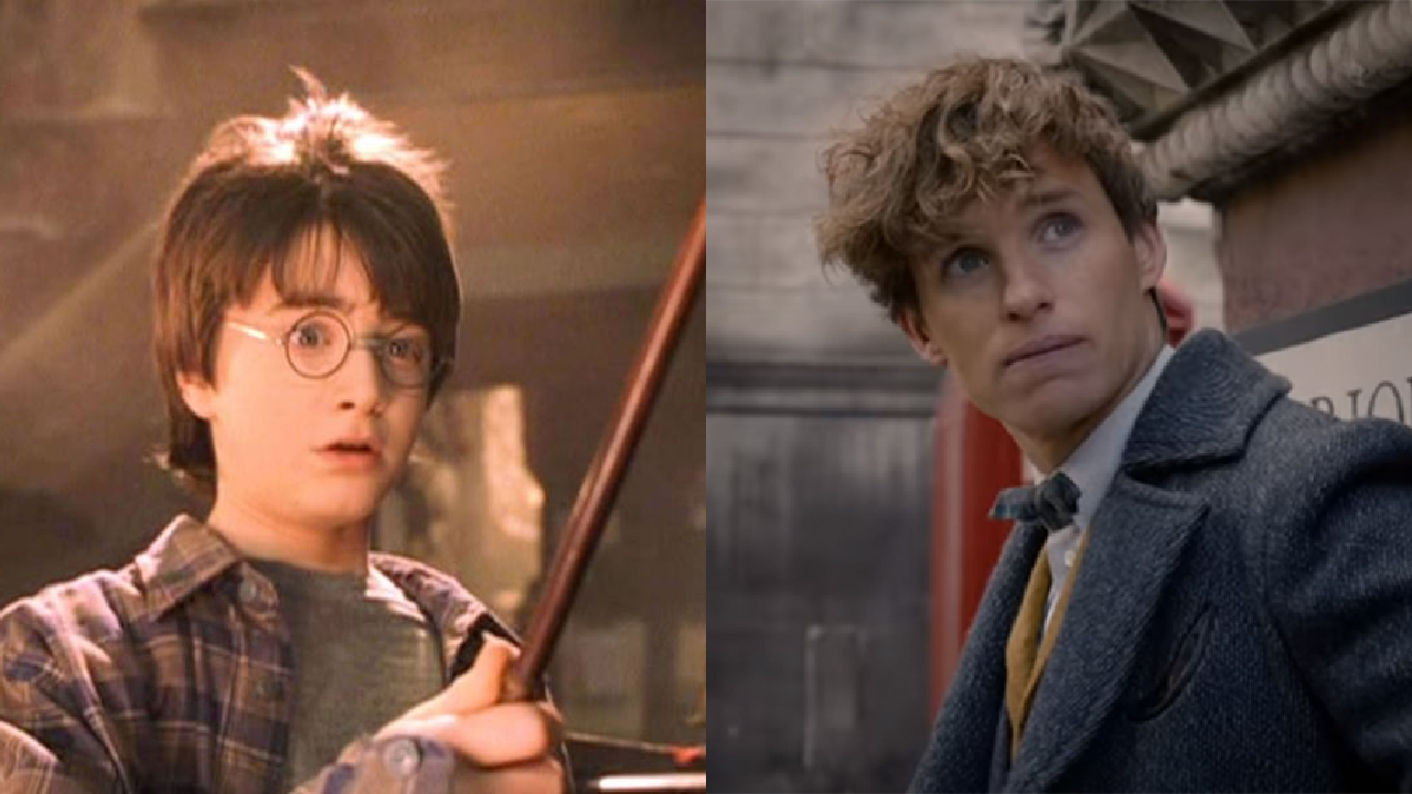 Daniel Radcliffe and Eddie Redmayne in the Harry Potter universe.