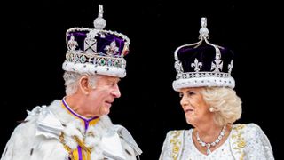The newly crowned King Charles and Queen Camilla appear on the Buckingham Palace balcony after the coronation ceremony, the first in Britain for 70 years