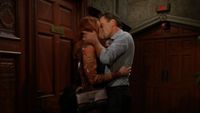 Courtney Hope and Jason Thompson as Sally and Billy kissing in The Young and the Restless